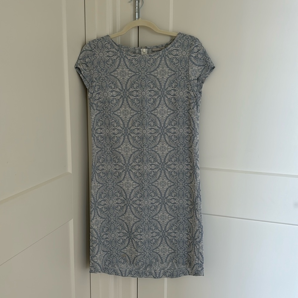 Blue Cotton Blend Embroidered Dress